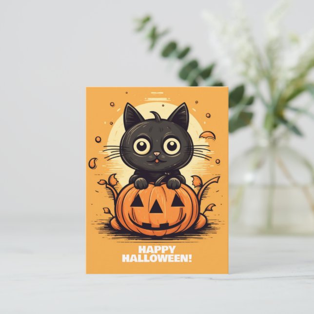 Happy Halloween Cat - Spooky Cat Lover's Postcard (Standing Front)
