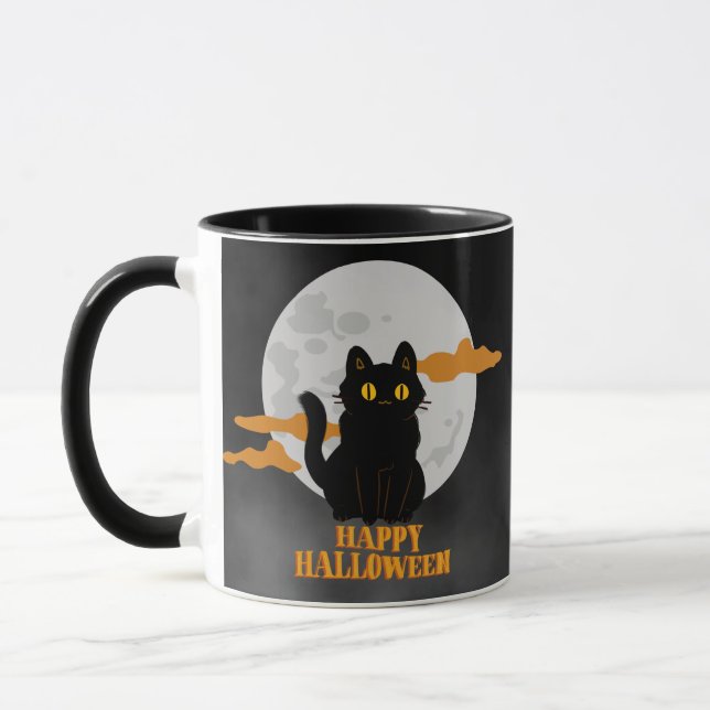 Happy Halloween Cat with Full Moon Mug (Left)