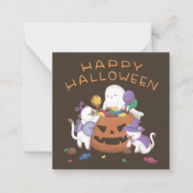 Happy Halloween: Cats & Ghost Card (Front)