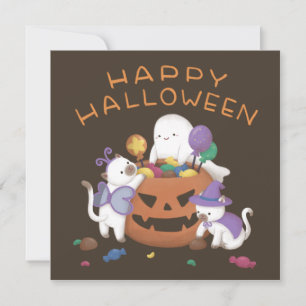 Happy Halloween: Cats & Ghost Holiday Card