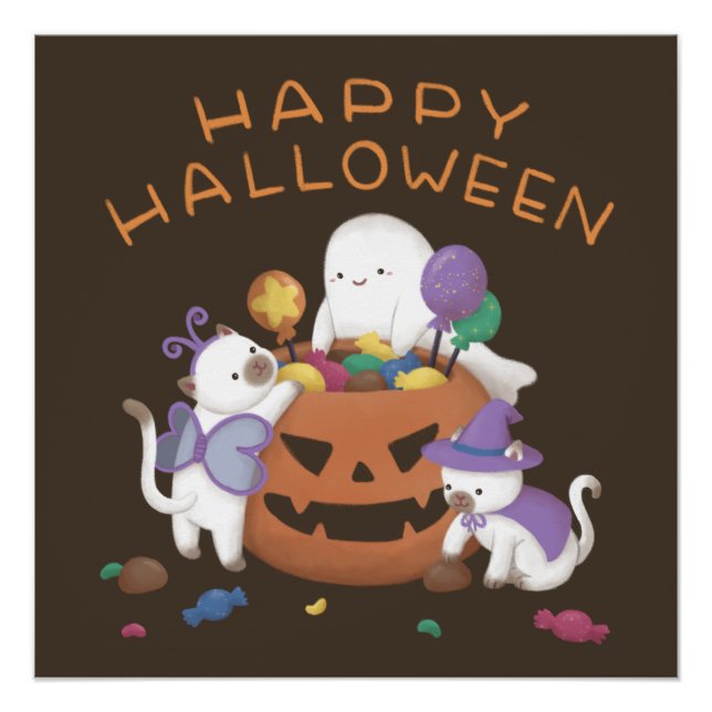 Happy Halloween: Cats & Ghost Poster (Front)