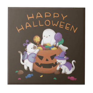 Happy Halloween: Cats & Ghost Tile