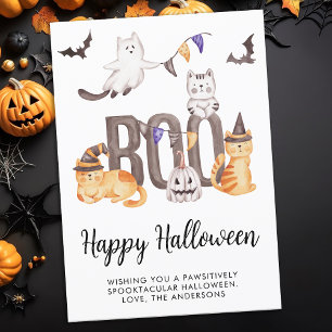 Happy Halloween Cats Ghosts Pumpkin Boo Cute Kid's Holiday Card