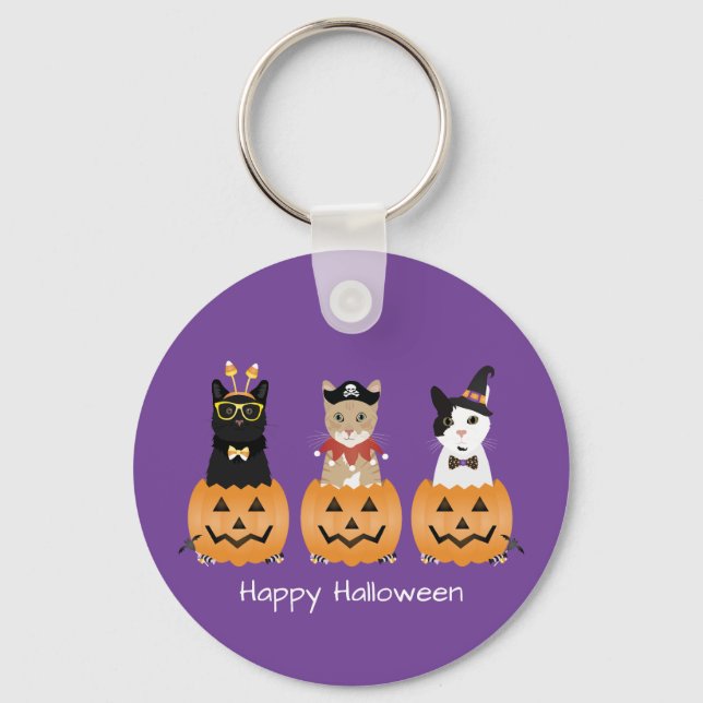 Happy Halloween Cats Jack O Lantern Key Ring (Front)