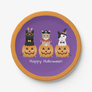 Happy Halloween Cats Jack O Lantern Paper Plate