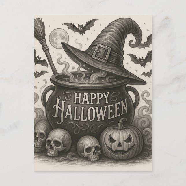 Happy Halloween Cauldron Invitation Postcard (Front)