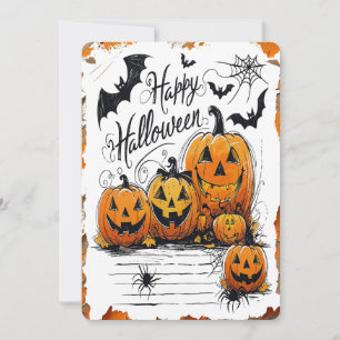 Happy Halloween Celebration Pumpkins Bats Spider Holiday Card