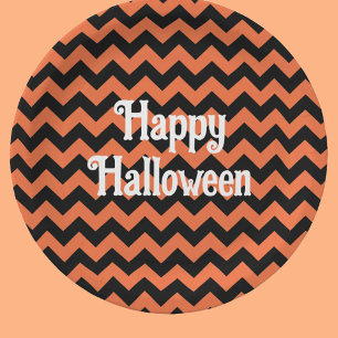 Happy Halloween chevron stripe kids party Paper Plate