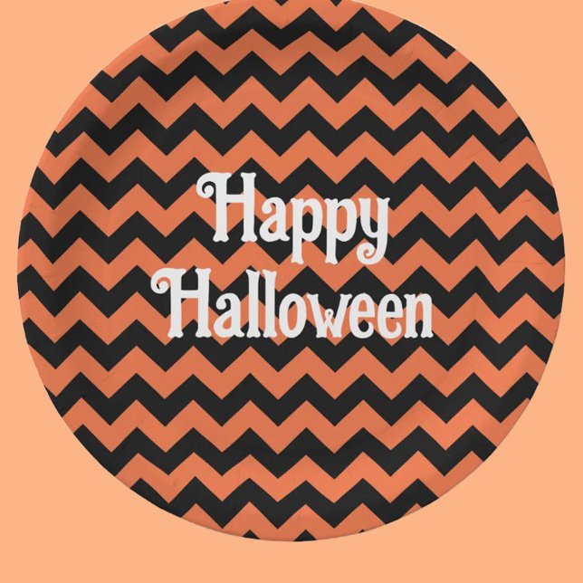 Happy Halloween chevron stripe kids party Paper Plate (Creator Uploaded)