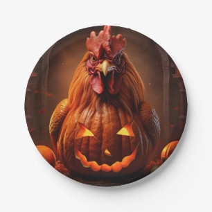 Happy Halloween Chicken Rooster Pumpkin Farm Paper Plate