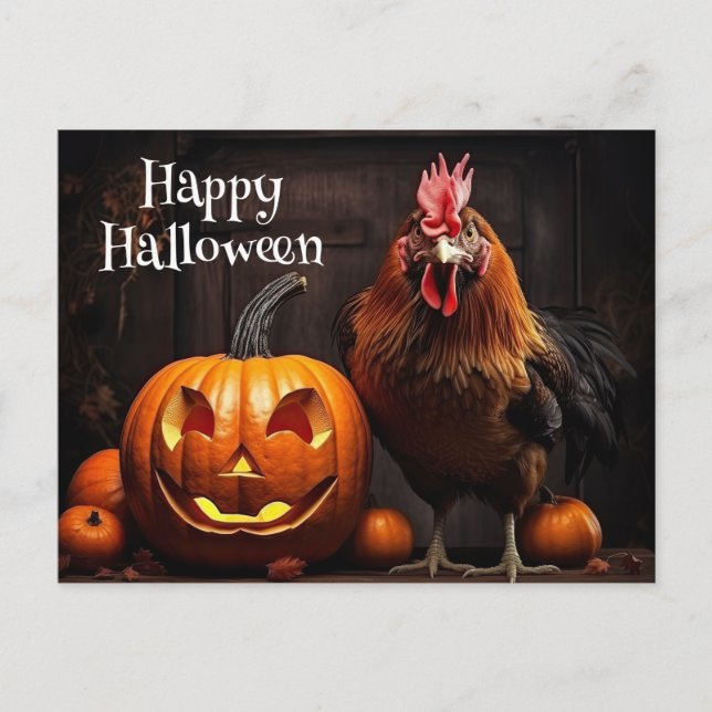 Happy Halloween Chicken Rooster Pumpkin Farm Paper Postcard (Front)