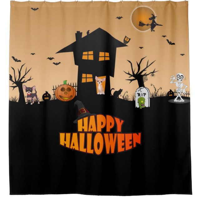Happy Halloween Chihuahuas Shower Curtain (Front)