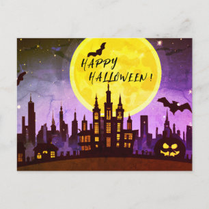HAPPY HALLOWEEN CITYSCAPE HOLIDAY POSTCARD