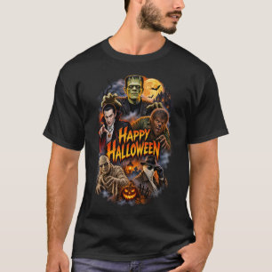 Happy Halloween Classic Monsters Vintage Horror T-Shirt