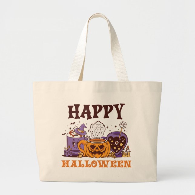 Happy Halloween Coffee Brew Large Tote Bag (Front)