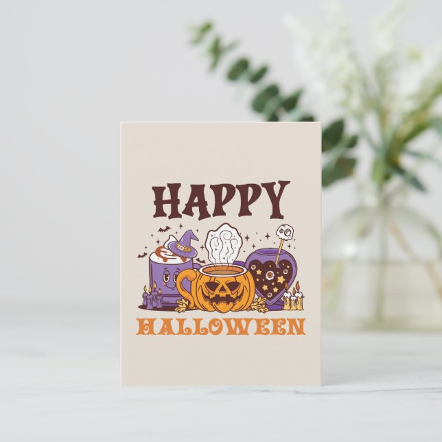 Happy Halloween Coffee Brew Postcard (Standing Front)