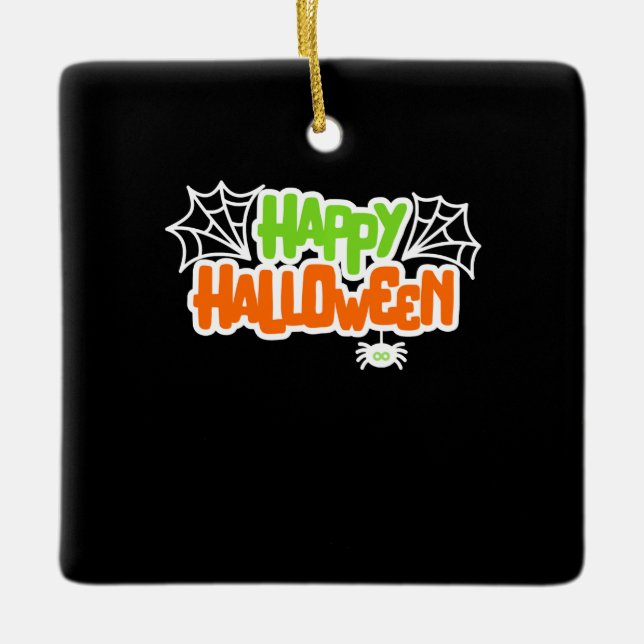 Happy Halloween Colourful Cute Spider Web Ceramic Ornament (Front)