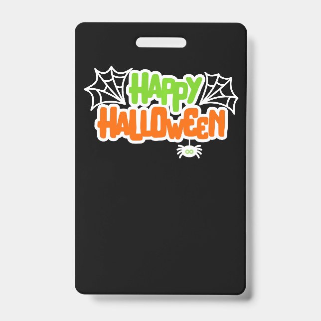 Happy Halloween Colourful Cute Spider Web ID Badge (Front)