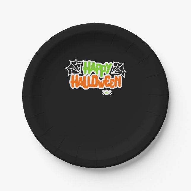 Happy Halloween Colourful Cute Spider Web Paper Plate (Front)