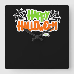 Happy Halloween Colourful Cute Spider Web Square Wall Clock