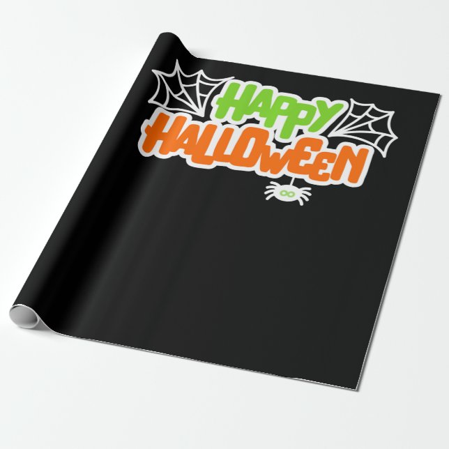 Happy Halloween Colourful Cute Spider Web Wrapping Paper (Unrolled)