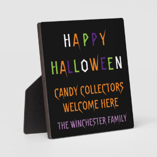 Happy Halloween colourful funny spooky custom text Plaque