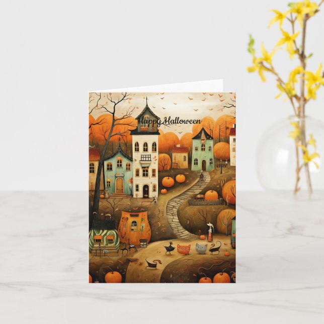 Happy Halloween colourful illustration Card (Yellow Flower)