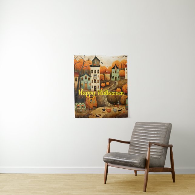 Happy Halloween colourful illustration Tapestry (In Situ)