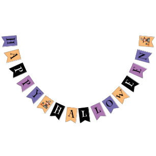 Happy Halloween   Colourful Witch & Black Cat Bunting