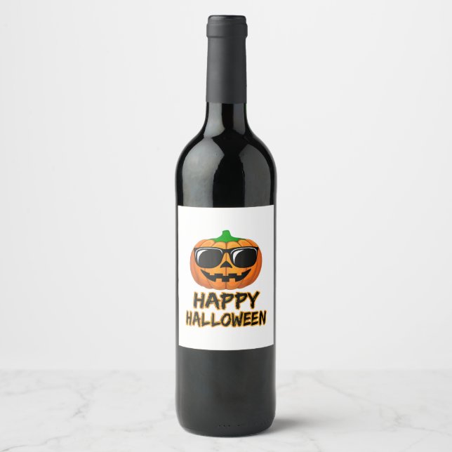 Happy Halloween Costume Funny Pumpkin Wine Label (Front)