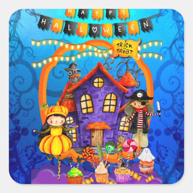 Happy Halloween Costume kids Party Celebration Square Sticker (Front)