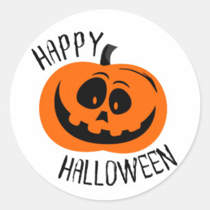 Happy Halloween Crazy Pumpkin Face Classic Round Sticker