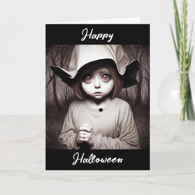Happy Halloween | Creepy Child in Weird Costume Card (Front)