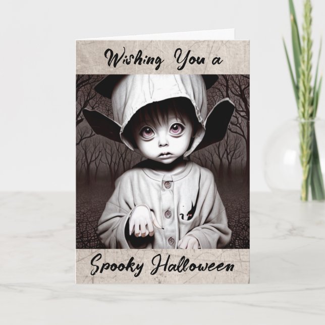 Happy Halloween | Creepy Child in Weird Costume Card (Front)