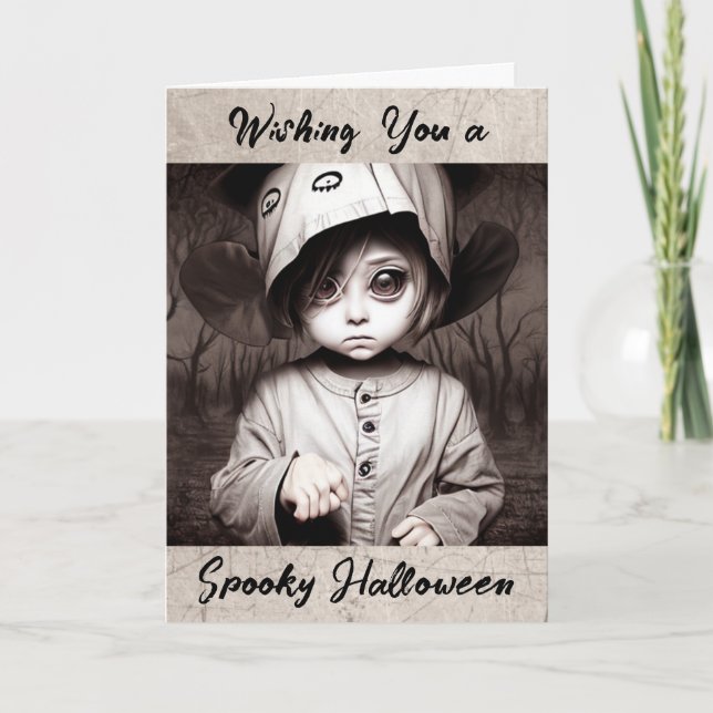 Happy Halloween | Creepy Child in Weird Costume Card (Front)