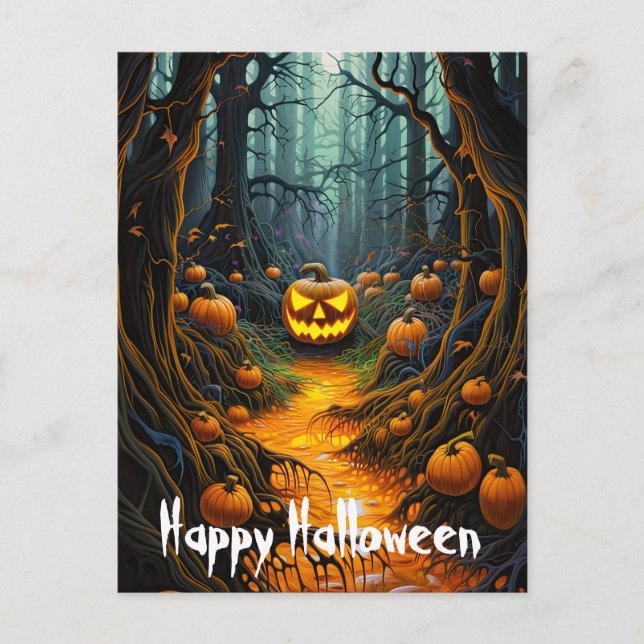 Happy Halloween Creepy Jack o Lantern Pumpkins Postcard (Front)