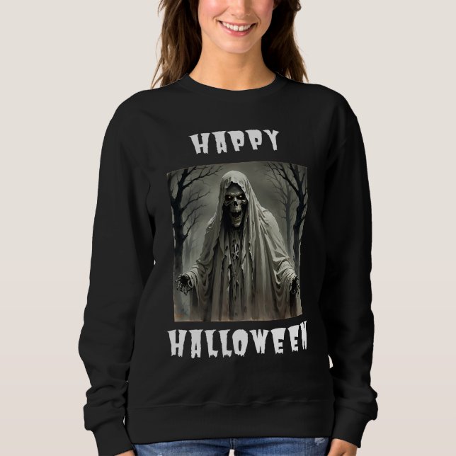Happy Halloween Creepy Skeleton Man Sweatshirt (Front)