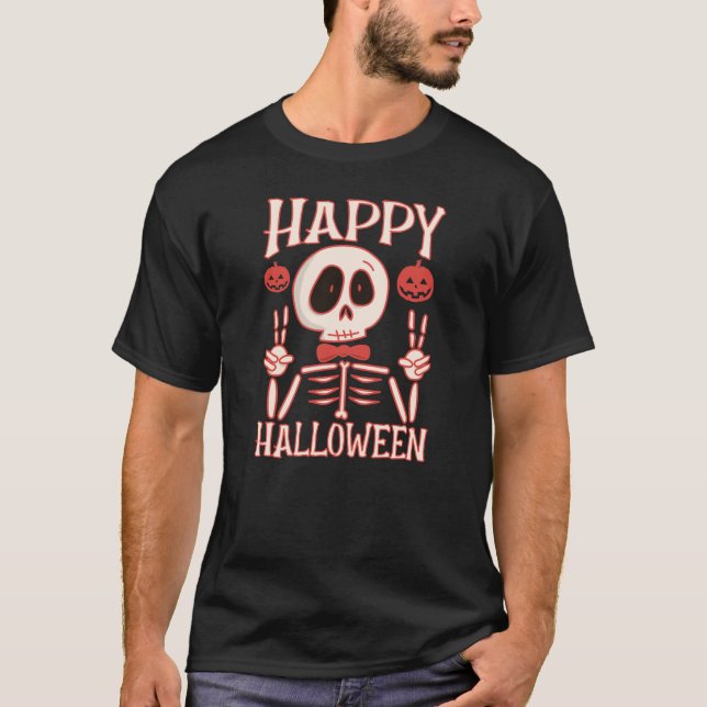 Happy Halloween Creepy Skeleton Pumpkins T-Shirt (Front)