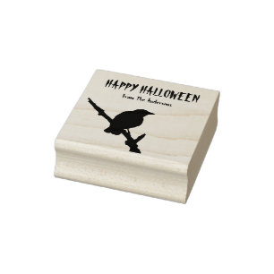 Happy Halloween Crow Wood Art Stamp