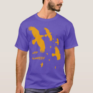 Happy Halloween Crows In Flight Vector Orange T-Shirt
