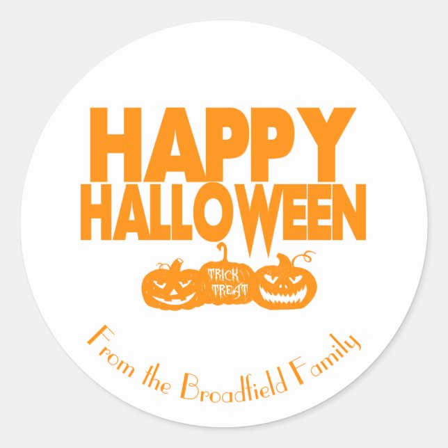 Happy Halloween Custom Family Name Party Classic Round Sticker (Front)