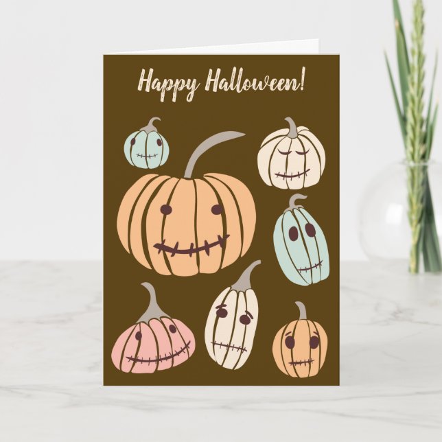 Happy Halloween Custom Message Pastel Pumpkins Card (Front)