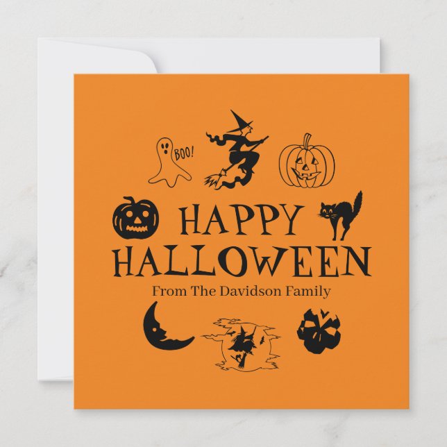 Happy Halloween custom name black and orange card (Front)