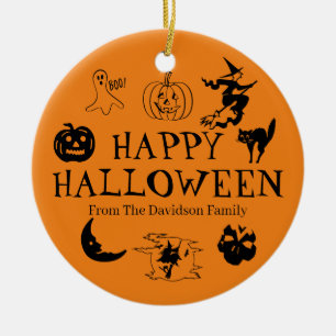 Happy Halloween custom name black and orange decor Ceramic Tree Decoration