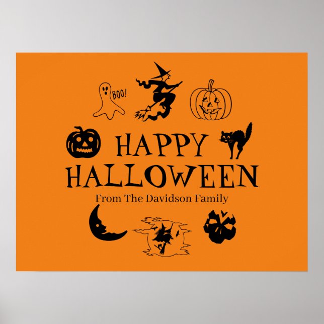 Happy Halloween custom name black and orange Poster (Front)