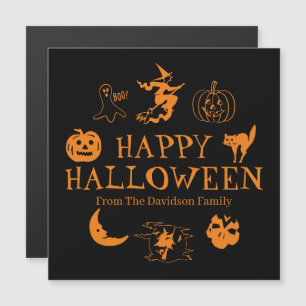Happy Halloween custom name black orange magnet