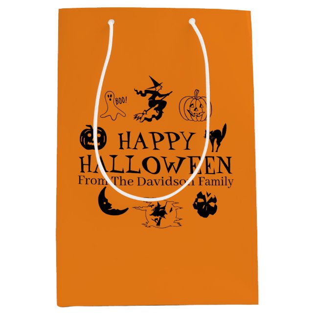 Happy Halloween custom name black & orange  Medium Gift Bag (Front)