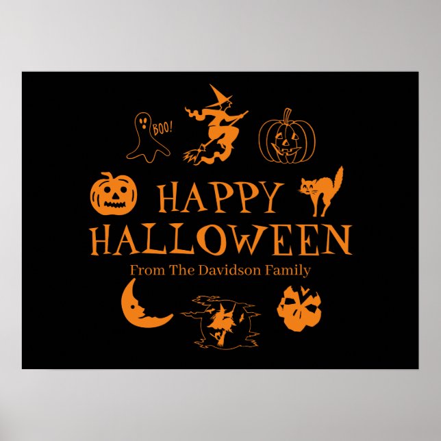 Happy Halloween custom name black orange Poster (Front)
