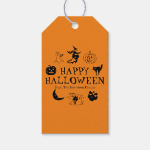 Happy Halloween custom name black & orange spooky Gift Tags