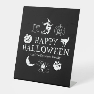 Happy Halloween custom name black spooky decor Pedestal Sign